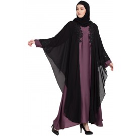 Black & Purple Latest Design Kaftaan Abaya With Patch Work For Stylish Women