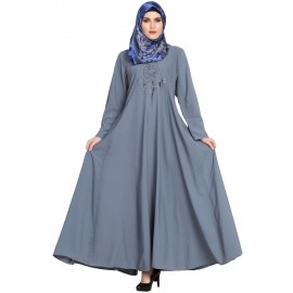 Ligth Grey Embroidered Kali Designer Girlsh Abaya Burqa