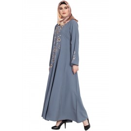 Grey Stylish Kali Designer Abaya With Embroidery For Ladies