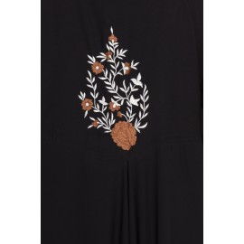 Black Embroidered Flared Girls Stylish Abaya