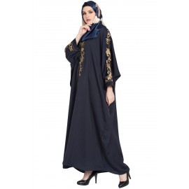 Navy Blue Embroidered Butterfly Burqa