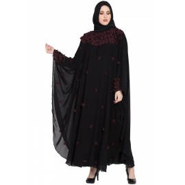 Black WIne Flower Dubai Imported Abaya