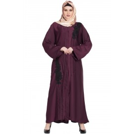 Wine Bridal Wear Front Open Abaya