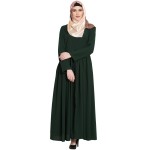 Dark Green Stylish Pleated Design Zipper Abaya For Girls