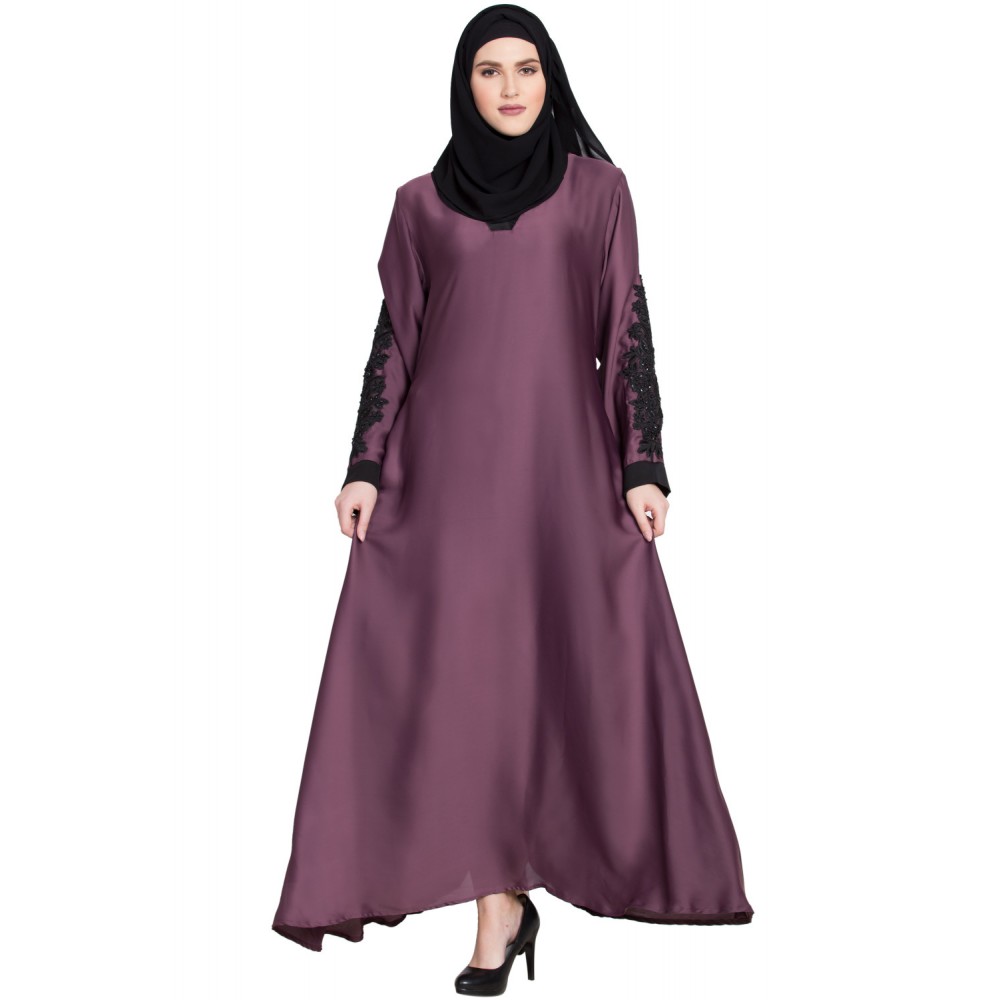 Purple Coloured Nida Desiger Sleeves Abaya