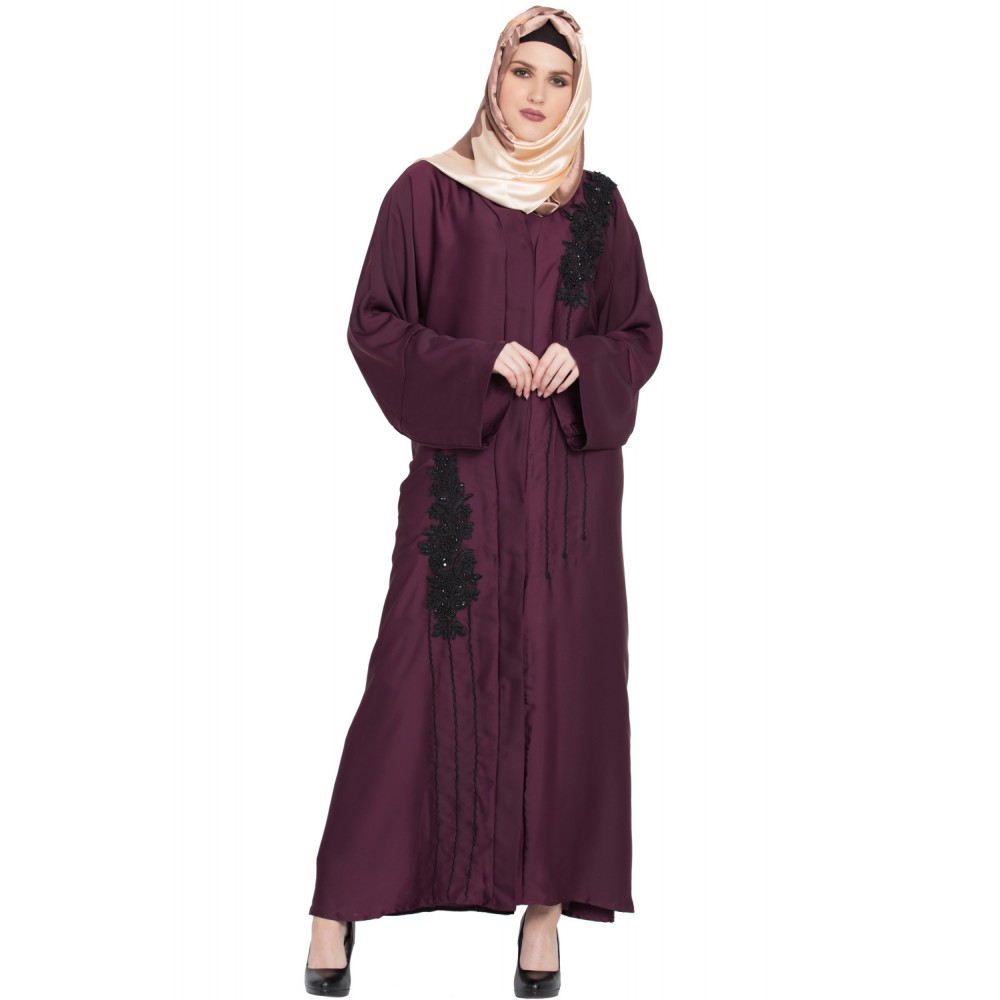 Wine Bridal Wear Front Open Abaya