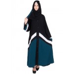 Black, White & Teal Green Combo Front Open Abaya