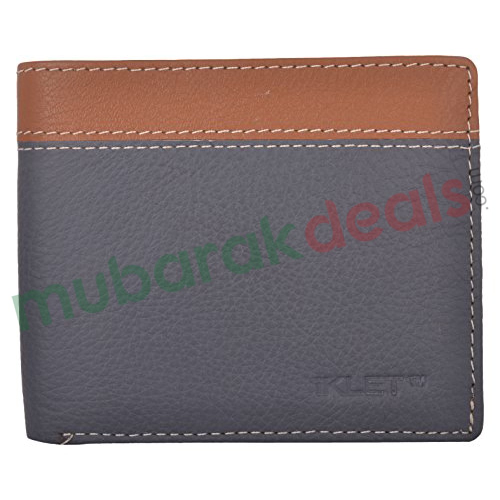 iKLET Grey And Brown Men's Bi-Fold Leather Wallet