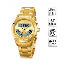 Al Harameen Full Gold Plated Azan Watch HA-6102 FG