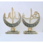 Crystal Stone Coated Double Crescent Islamic Gift Set - Allah and Muhammad Statues