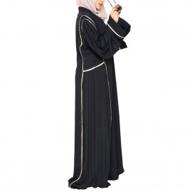 BLACK AND GOLD SIDE PLEATED ABAYA
