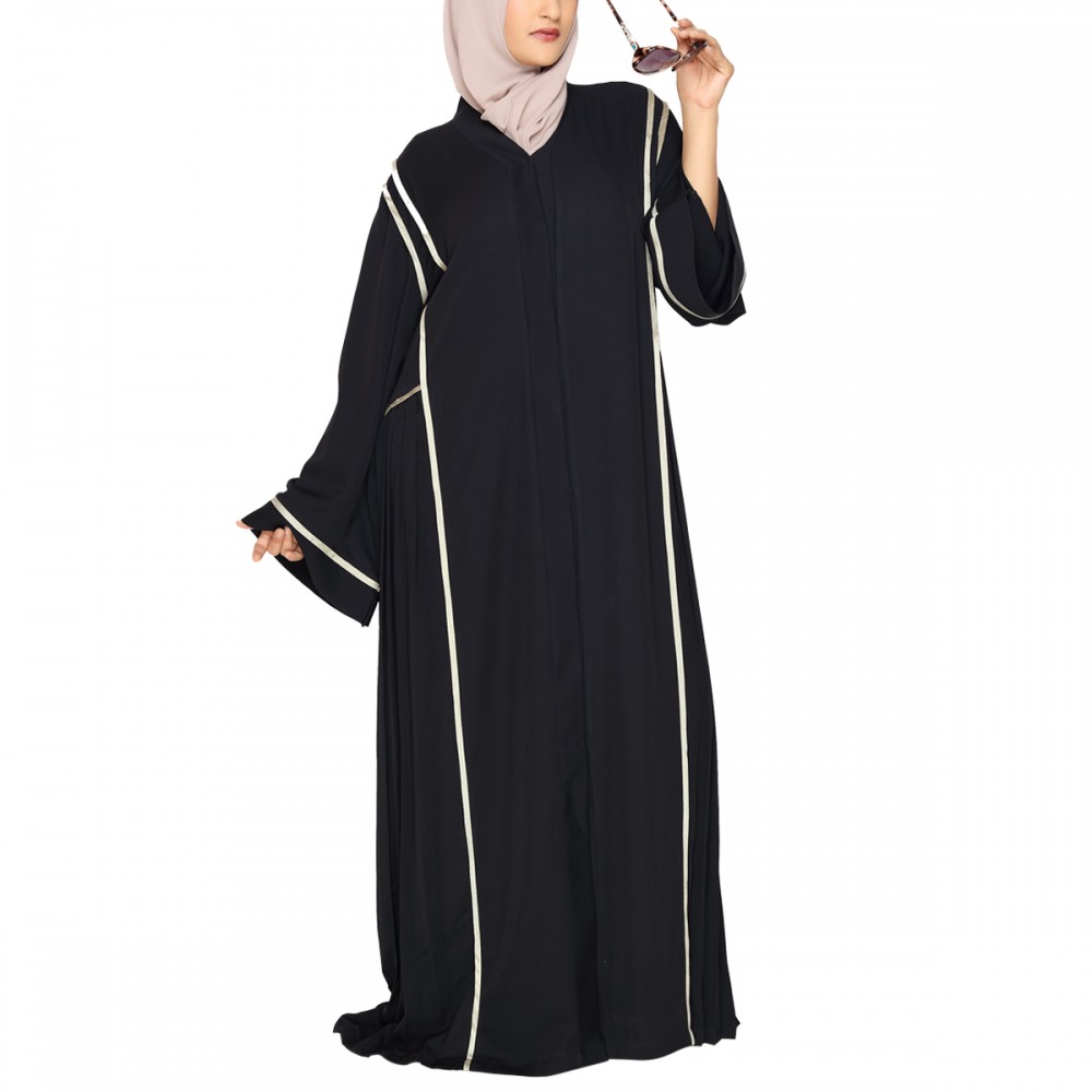 BLACK AND GOLD SIDE PLEATED ABAYA