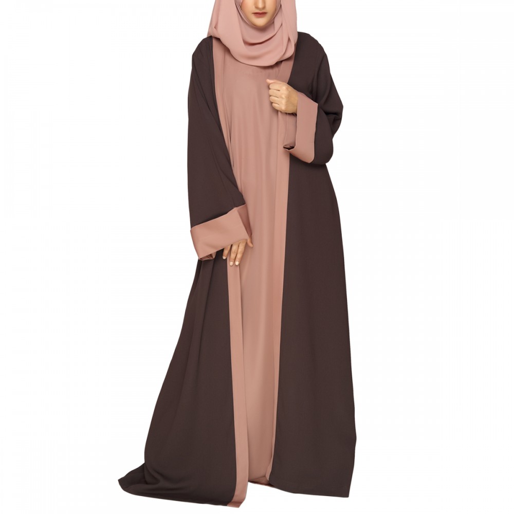 BROWN AND PEACH OPEN TRENCH JILBAB