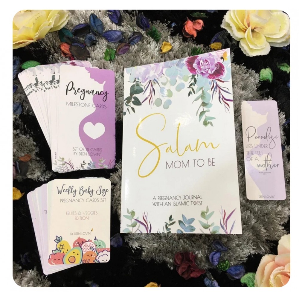 Salam Mom to Be Islamic kit ( Journal+Moments milestone cards+Baby Size Cards+ Baby Bump stickers+Bookmarks