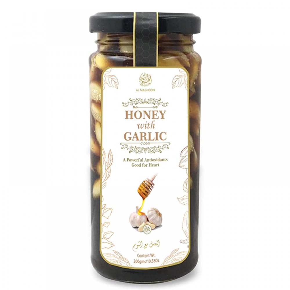 AL MASNOON Honey with Garlic | Raw Organic Honey Unprocessed Unfiltered Unpasteurized Natural Honey with Garlic (300 GMS)