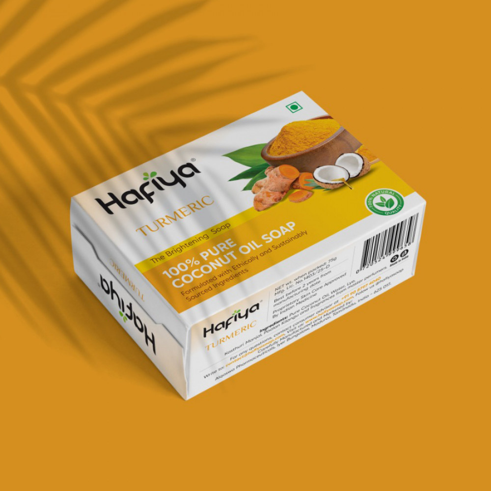  Unveil Your Inner Glow: Hafiya 100% Pure Coconut Oil Turmeric Soap (75g)