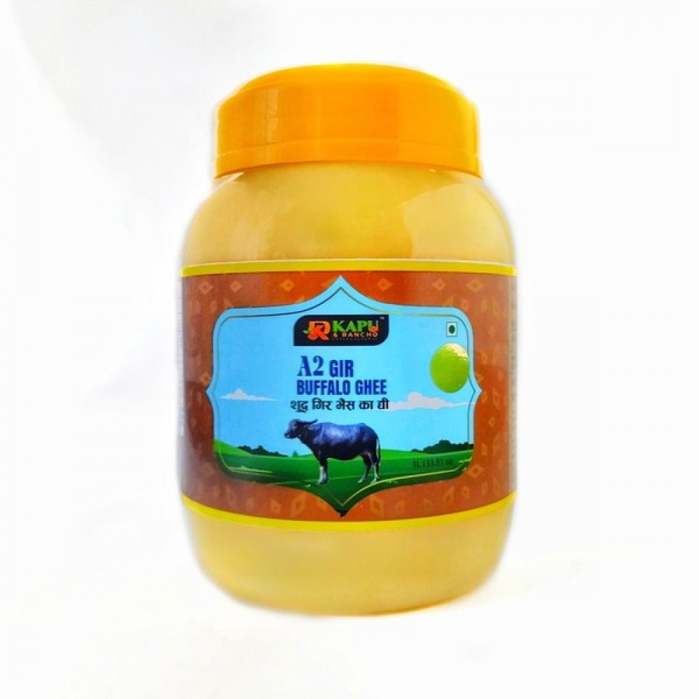 KAPU & RANCHO INTERNACIONAL Pure A2 Gir Buffalo Cultured Ghee | Traditional Bilona Method | Organic Gir Buffalo Ghee – 500ml (500GM)