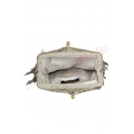 MyBatua Khloe Silver Brass Frame Swinging Fringe Handbag