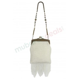 MyBatua Brianna Whole White Beaded Brass Frame Wedding Handbag
