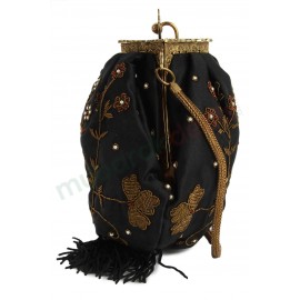 MyBatua Ashley Black Pouch Shape Brass Frame Handbag