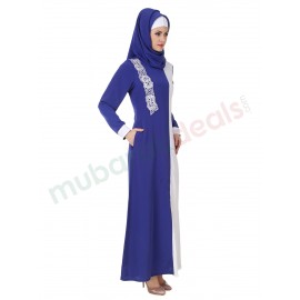 MyBatua Asbah Crepe Royal Blue & White Abaya