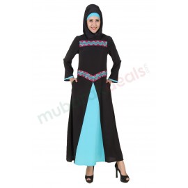 MyBatua Rima Black & Turquoise Crepe Abaya