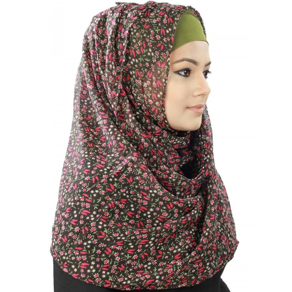 MyBatua Akia Black Floral Print Georgette Hijab
