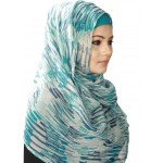 MyBatua Faiqah White and Turquoise Printed Chiffon Hijab