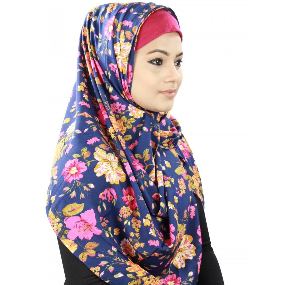 MyBatua Faryat Blue Floral Print Crepe Hijab