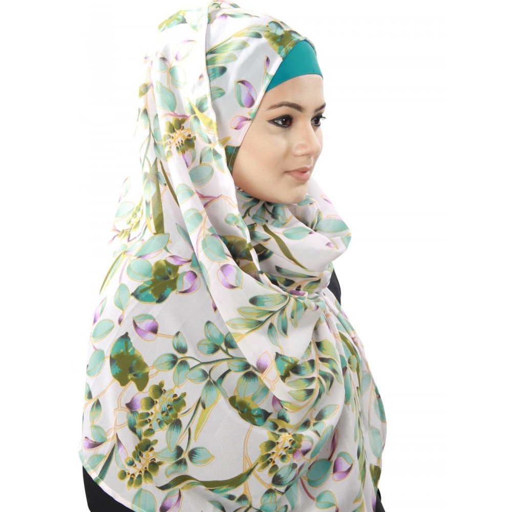 MyBatua Jouri White Floral Print Georgette Hijab
