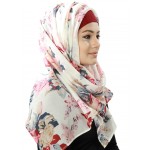 MyBatua Mukhlisah White Floral Print Georgette Hijab