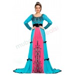 MyBatua Contemporary Comfortable Blue & Pink Popular Embroidered Saudi Abaya