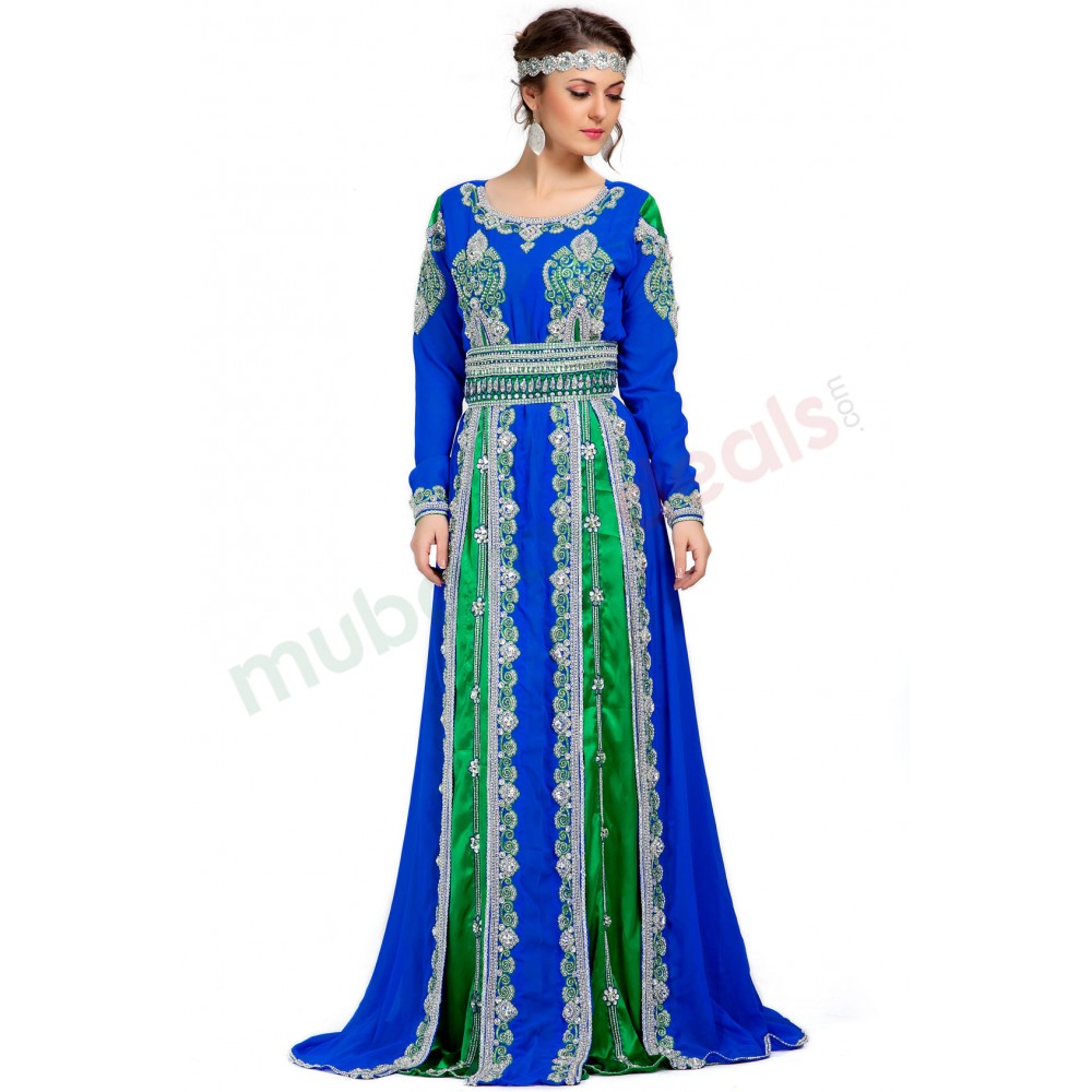 MyBatua Contemporary Smart Blue & Green Moroccan Elegant Abaya