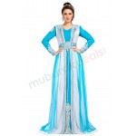 MyBatua Designer Gorgeous Blue & White Moroccan Abaya Dress
