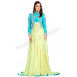 MyBatua Designer Gulf Designer Yellow & Blue Embroidered Exclusive Abaya Dress
