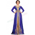 MyBatua Effective Blue & Gold Color Jacket Style Moroccan Embroidered Wedding Abaya