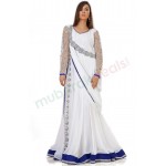 MyBatua Elegance White & Blue Embroidered Designer Kaftan
