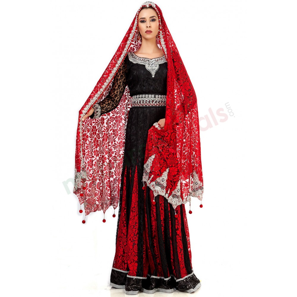 MyBatua Elegant Black & Red Wedding Designer Abaya