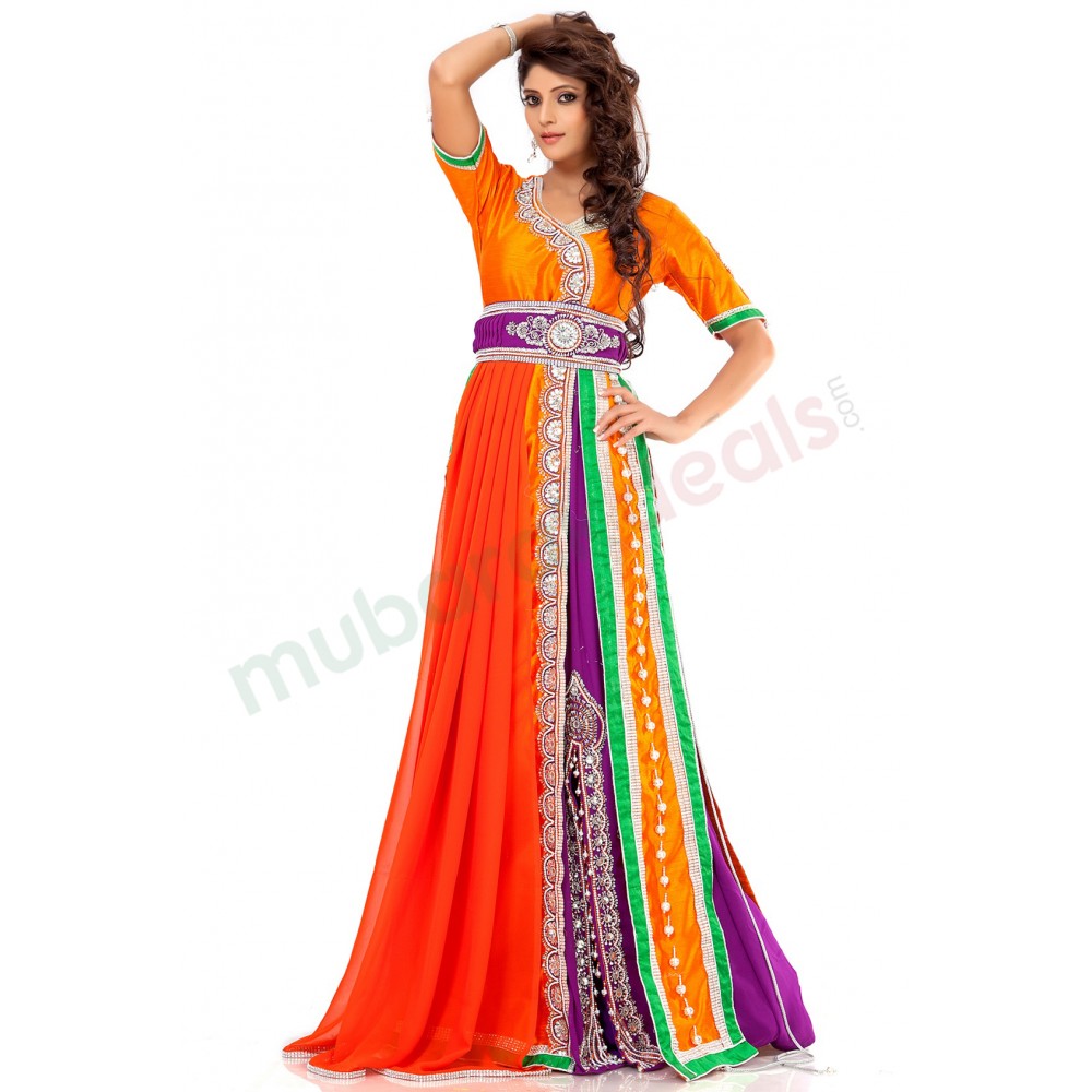 MyBatua Glamorous Multi Color Jacket Style Moroccan Wedding Abaya Dress
