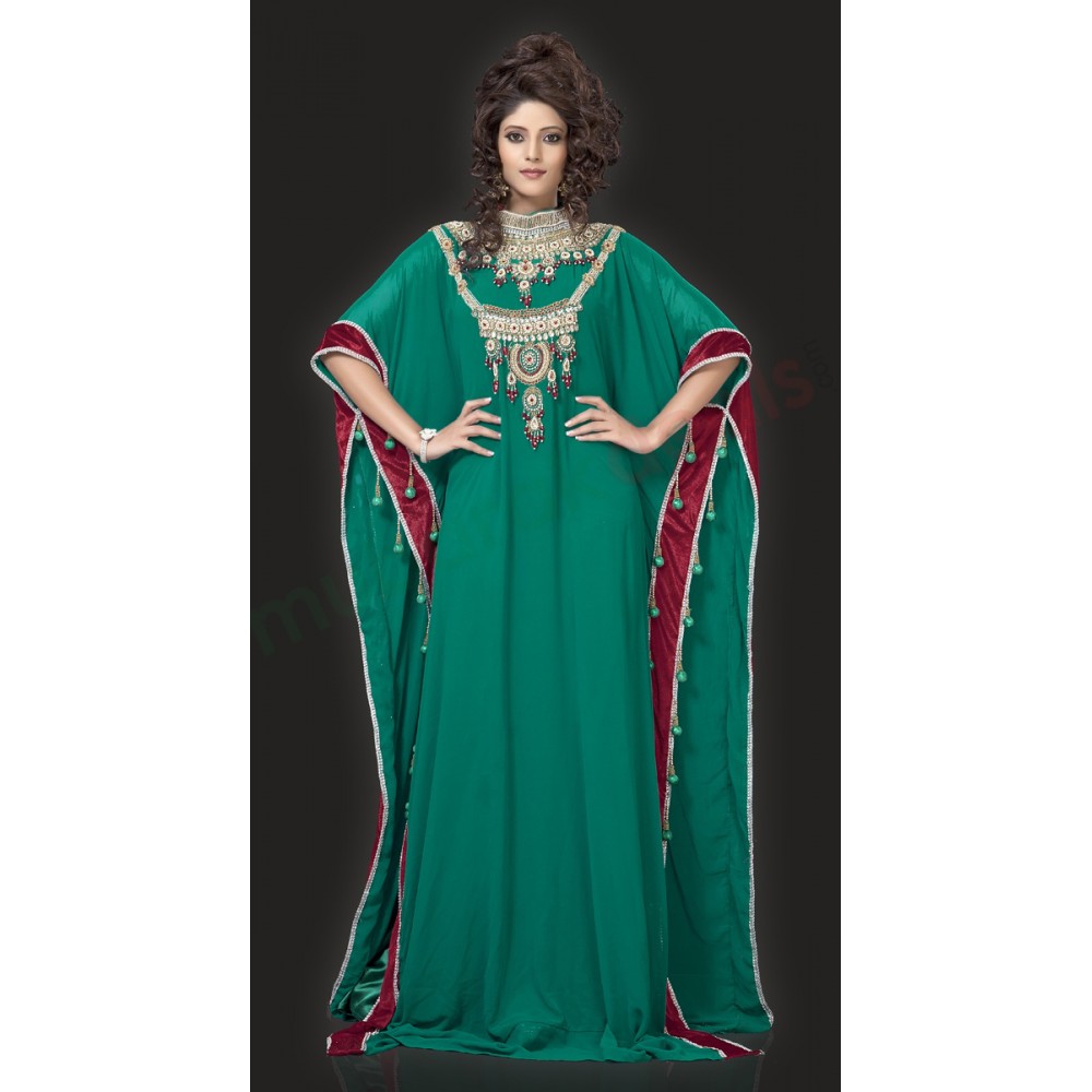 MyBatua Graceful Bottle Green Color Designer Arabic Kaftan Dress