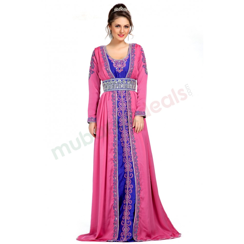 MyBatua Pink and Blue color Exclusive Kaftans-Silk Designer Abaya