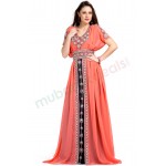 MyBatua Trendy Decorative Orange Moroccan Takchita Islamic Dress Abaya