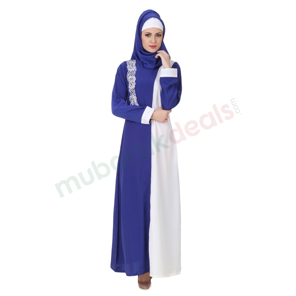 MyBatua Asbah Crepe Royal Blue & White Abaya