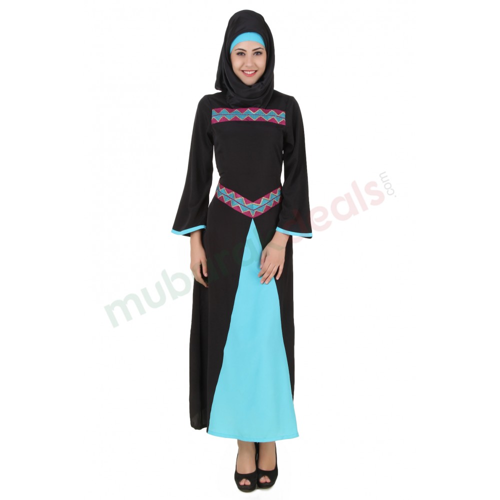 MyBatua Rima Black & Turquoise Crepe Abaya